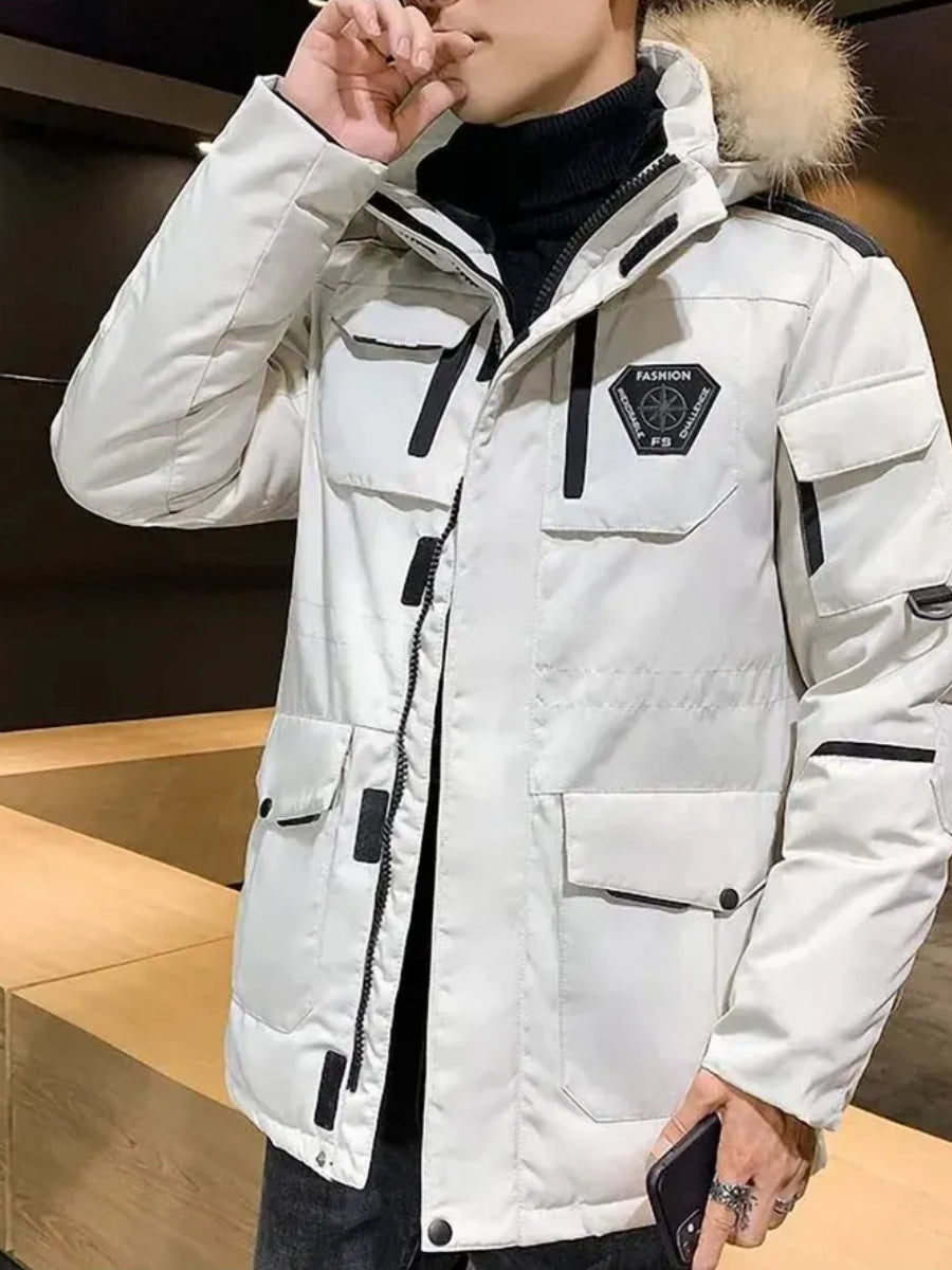 doudoune homme fourrure noir et blanc