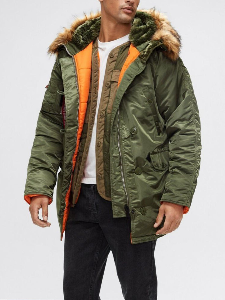 doudoune homme fourrure vert-Atelier Matelassé