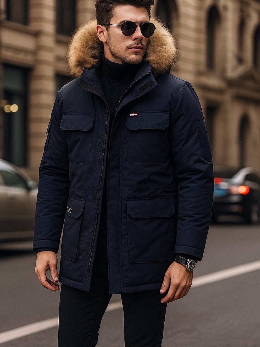 doudoune homme fourrure bleu