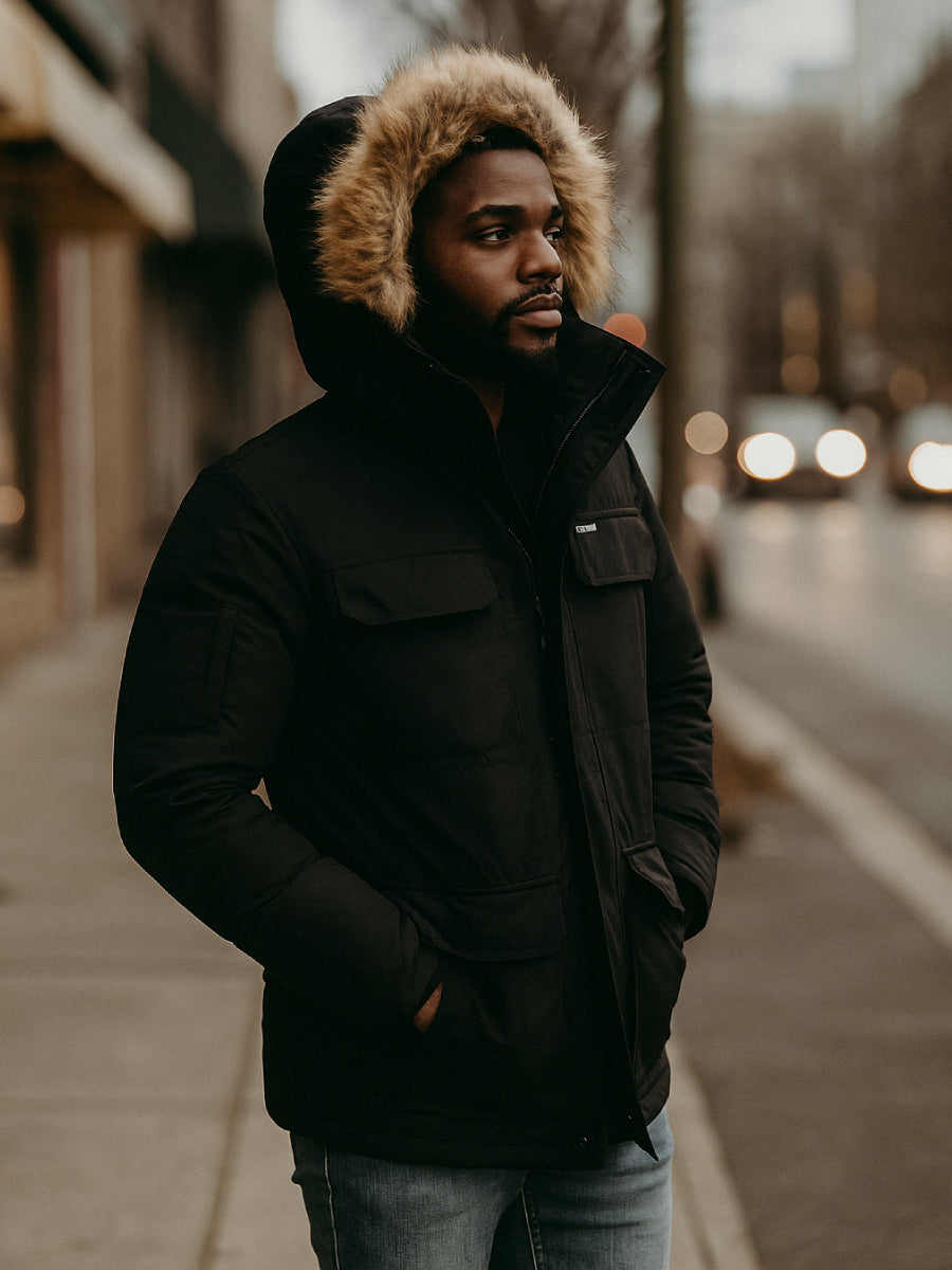 doudoune homme fourrure noir