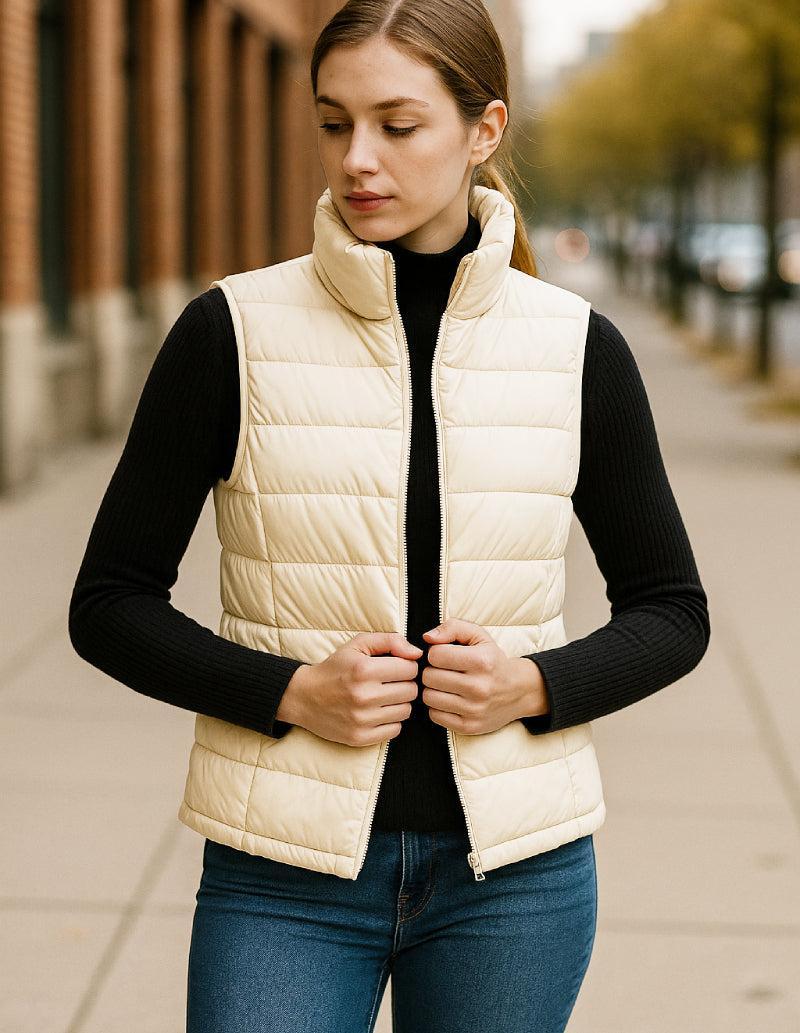 Doudoune blanche femme sans manche-Atelier Matelassé