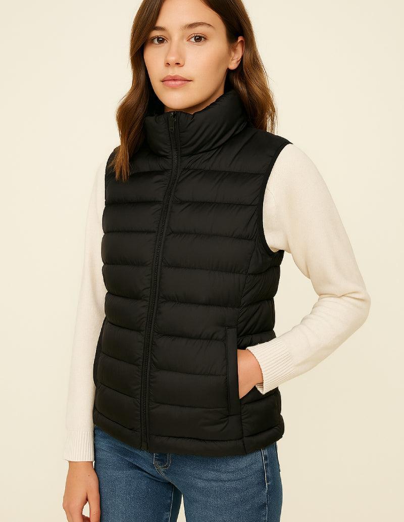 Doudoune noire sans manches femme-Atelier Matelassé