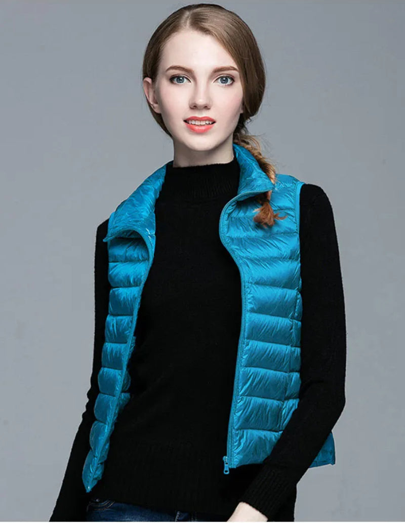 Doudoune sans manche bleu femme-Atelier Matelassé