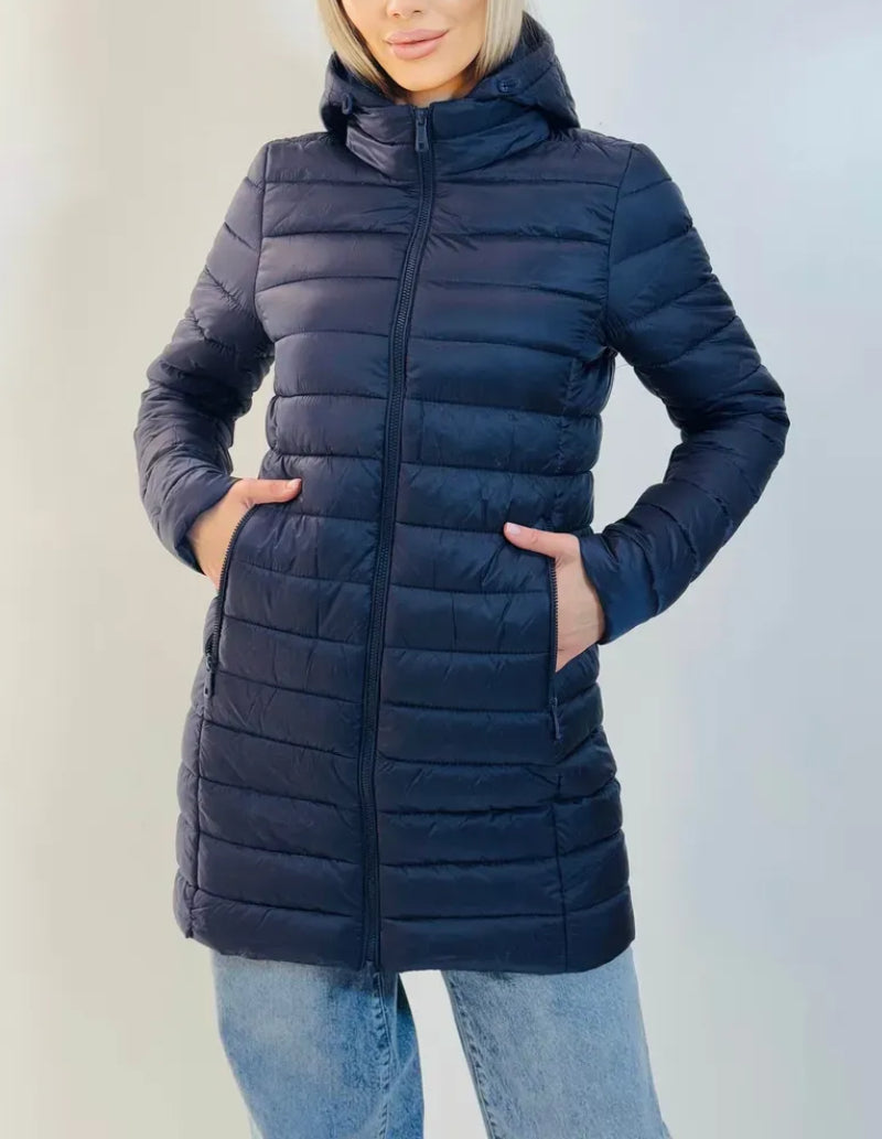 doudoune femme longue bleu marine-Atelier Matelassé