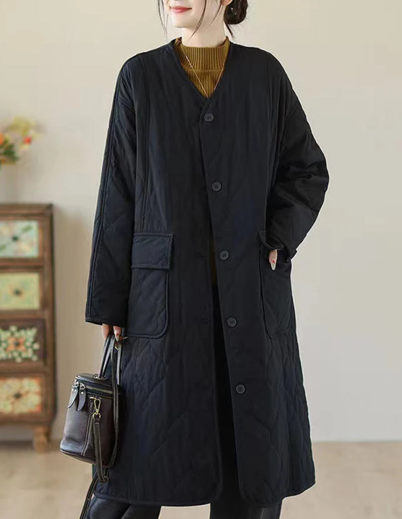 veste longue matelassée femme noir