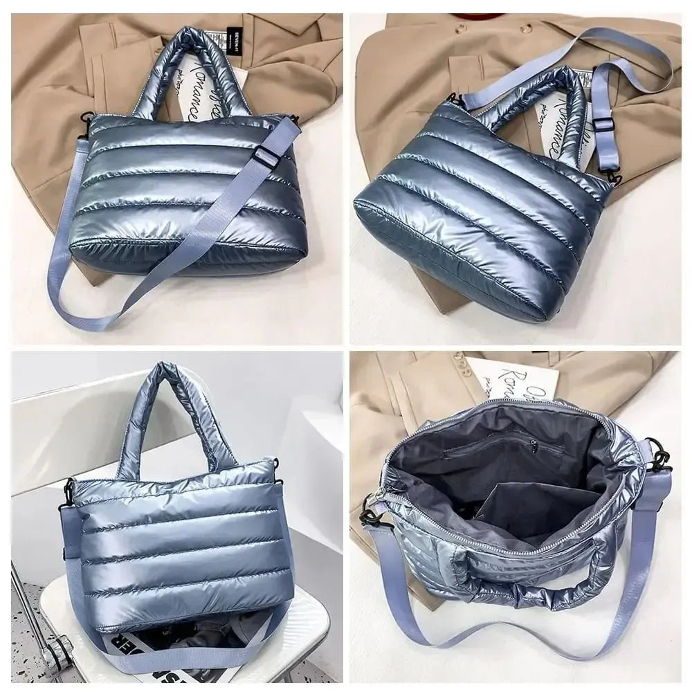 Sac matelassé métalisé Bleu-Atelier Matelassé