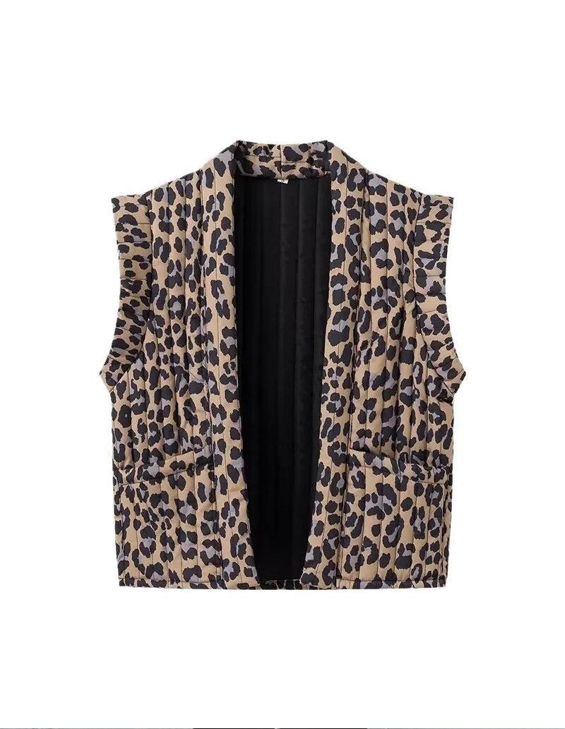 Veste leopard matelassée sans manche-Atelier Matelassé