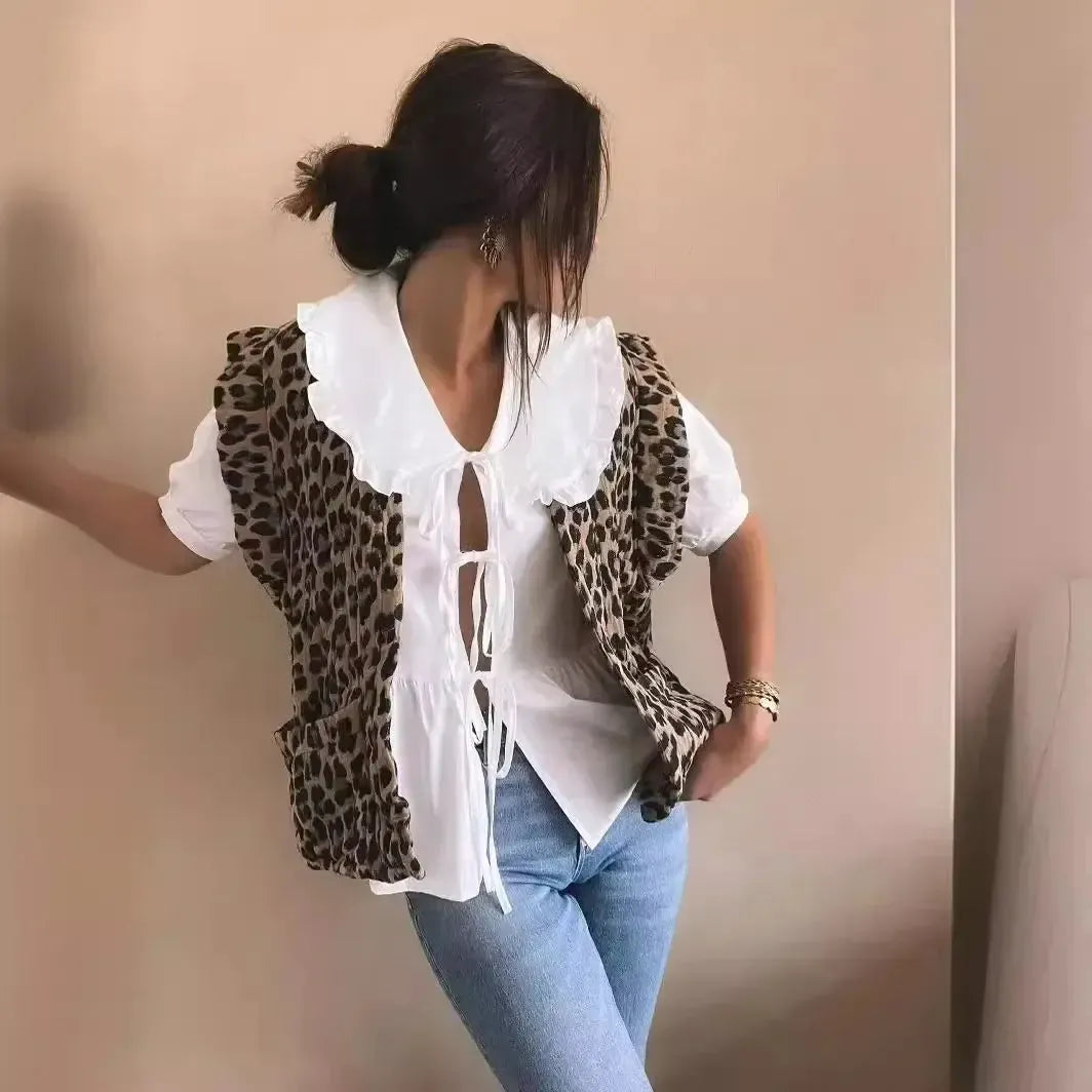 Veste leopard matelassée sans manche-Atelier Matelassé