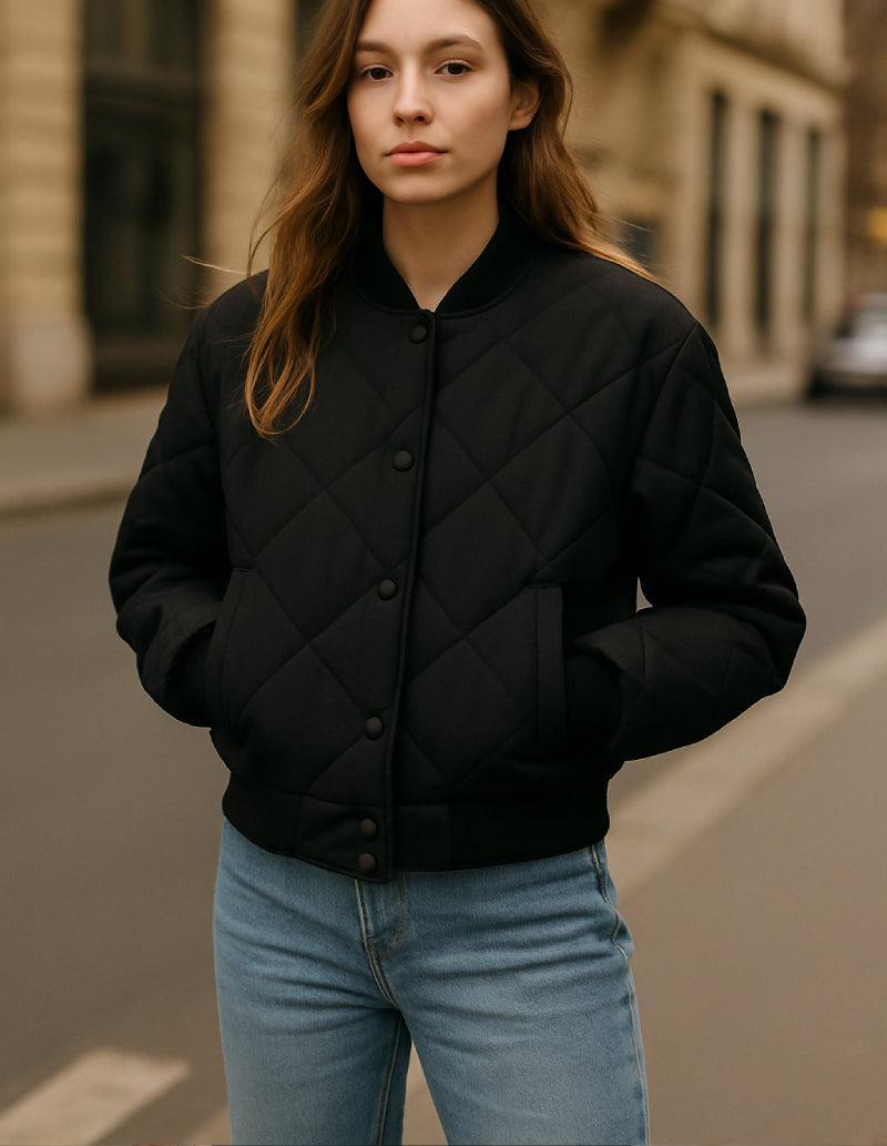 Bomber matelassé femme Noir-Atelier Matelassé