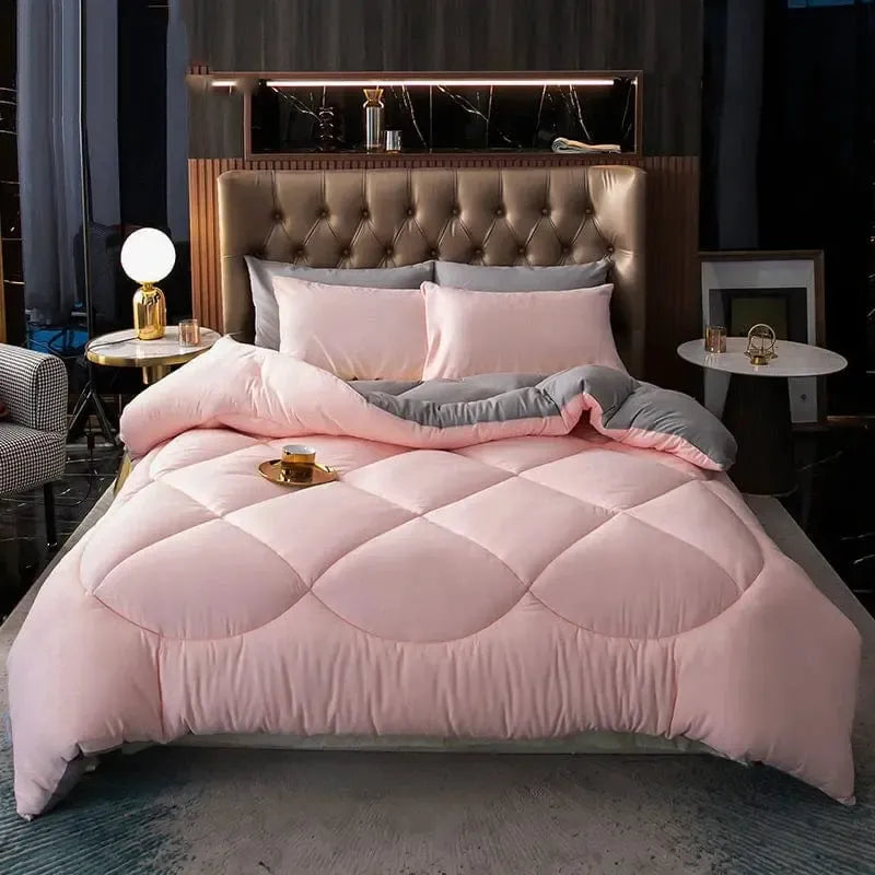 Couverture matelassée réversible Rose & Gris-Atelier Matelassé