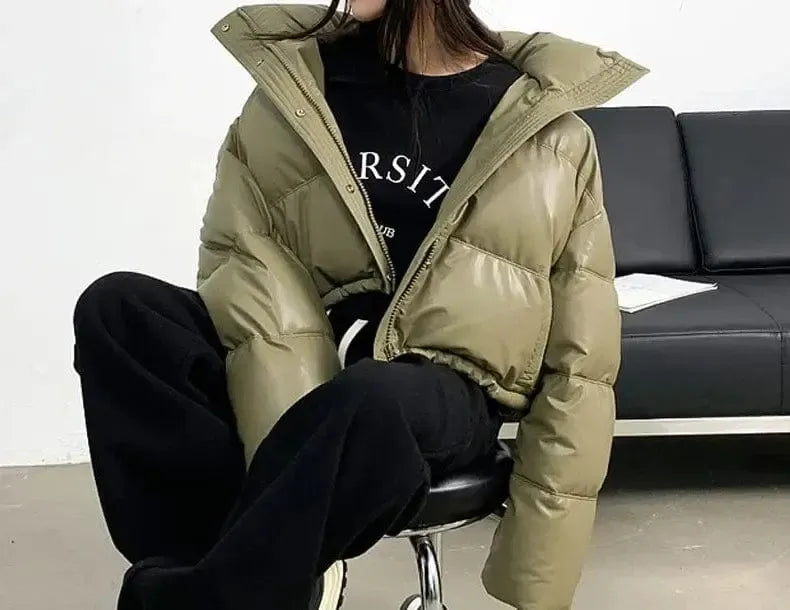 Doudoune courte kaki femme-Atelier Matelassé