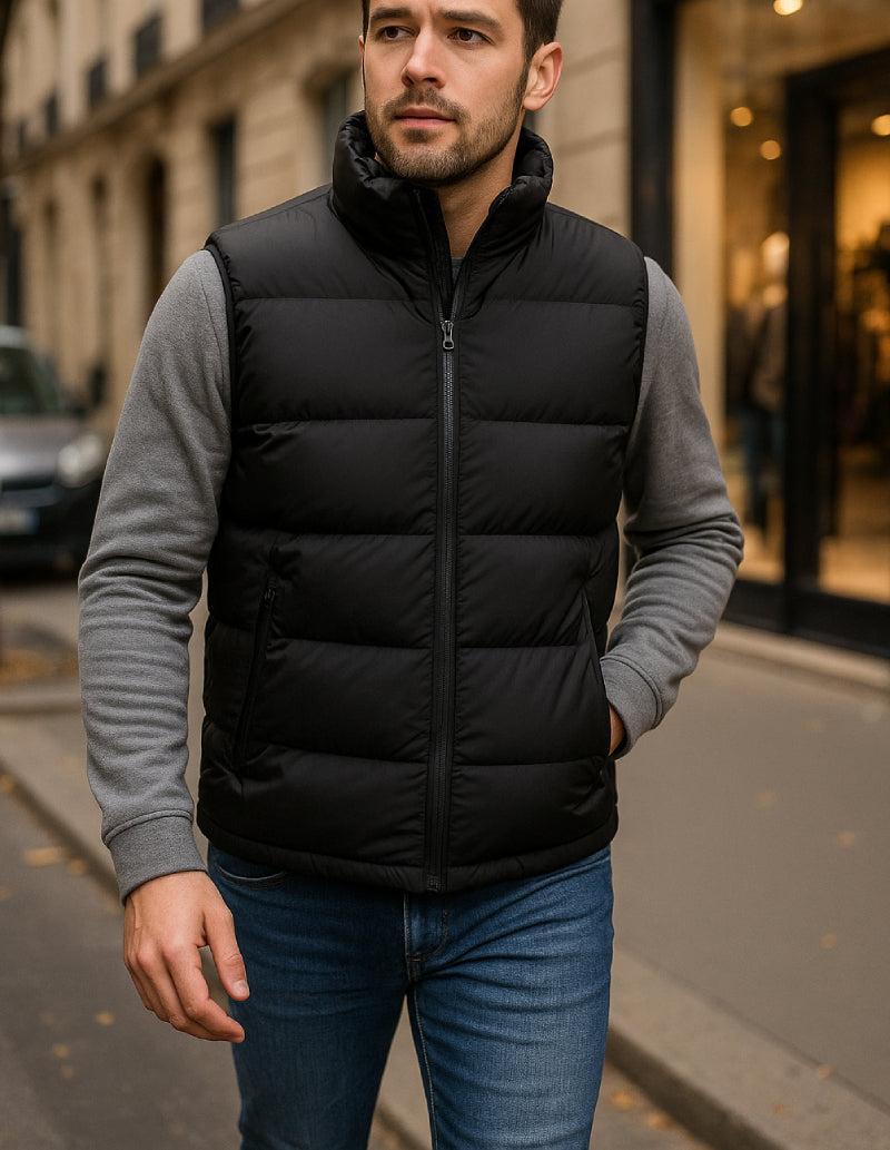 Doudoune homme sans manche noir-Atelier Matelassé