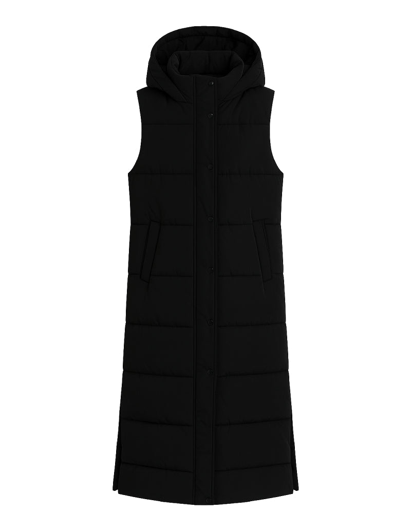 Doudoune longue noir sans manche-Atelier Matelassé