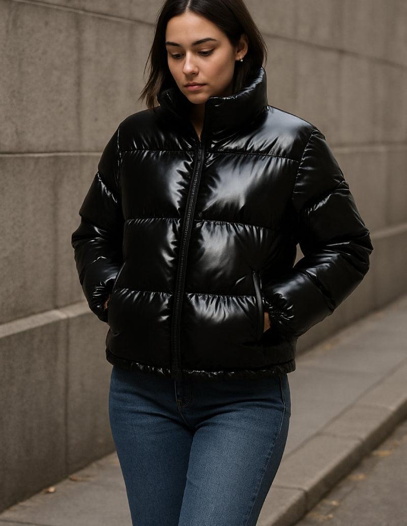 Doudoune matelassée métalisée Noire-Atelier Matelassé