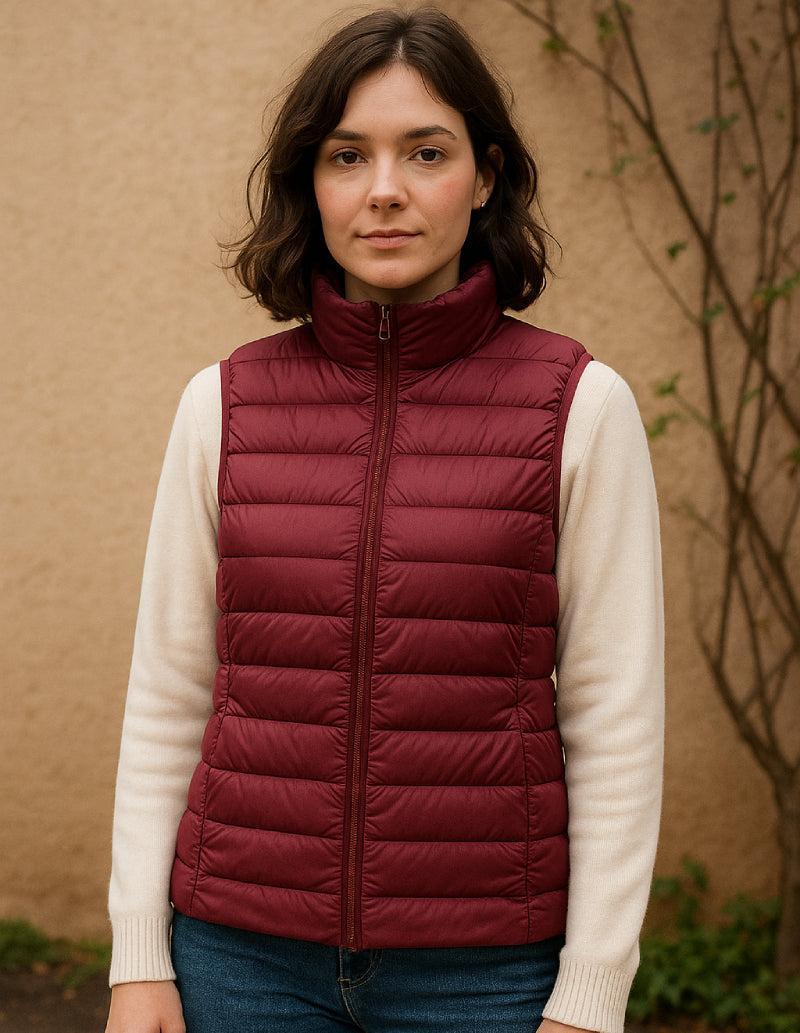 Doudoune sans manche bordeaux femme-Atelier Matelassé