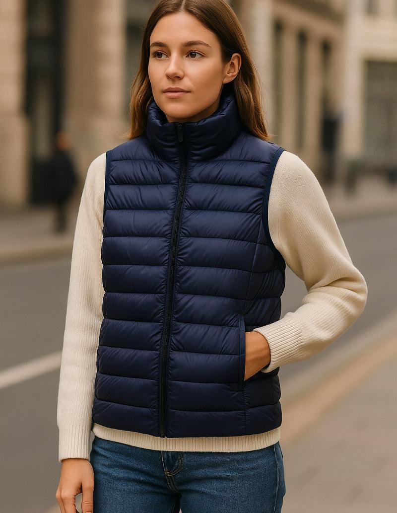 Doudoune sans manche femme bleu marine-Atelier Matelassé