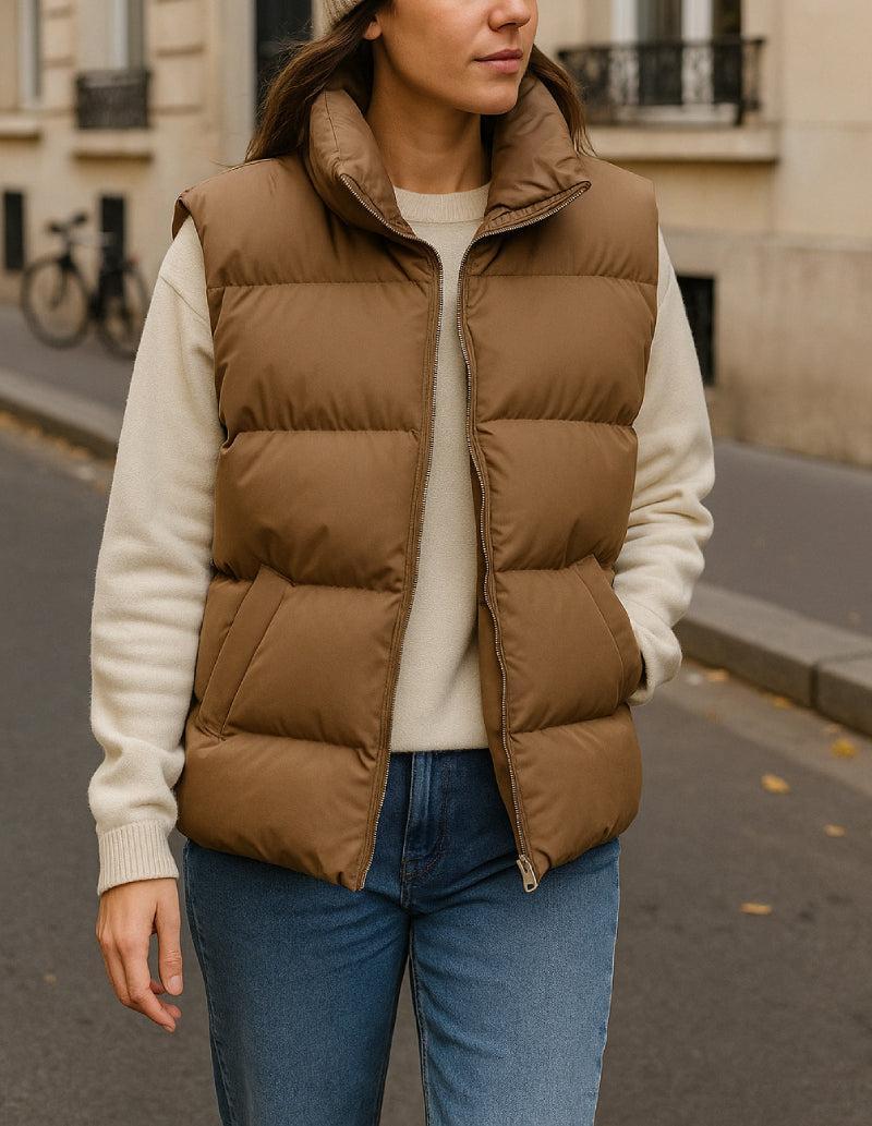 Doudoune sans manche marron femme-Atelier Matelassé