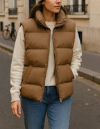 Doudoune sans manche marron femme-Atelier Matelassé