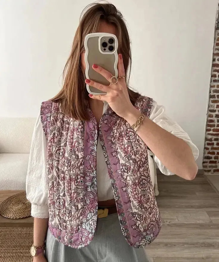 Gilet matelassé sans manche Fleurie-Atelier Matelassé