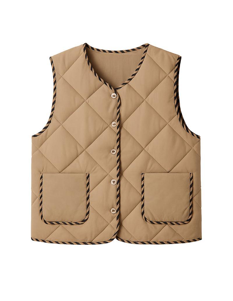 Gilet matelassé sans manche mi-saison café-crème-Atelier Matelassé