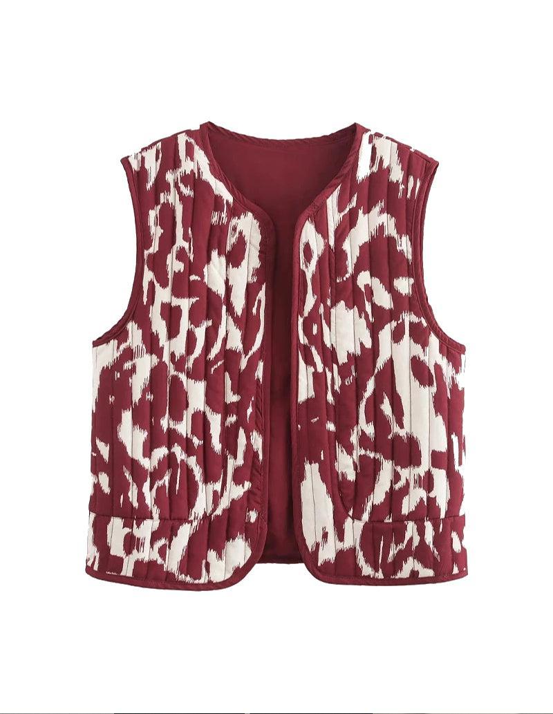 Gilet matelassé sans manche moucheté Rouge-Atelier Matelassé