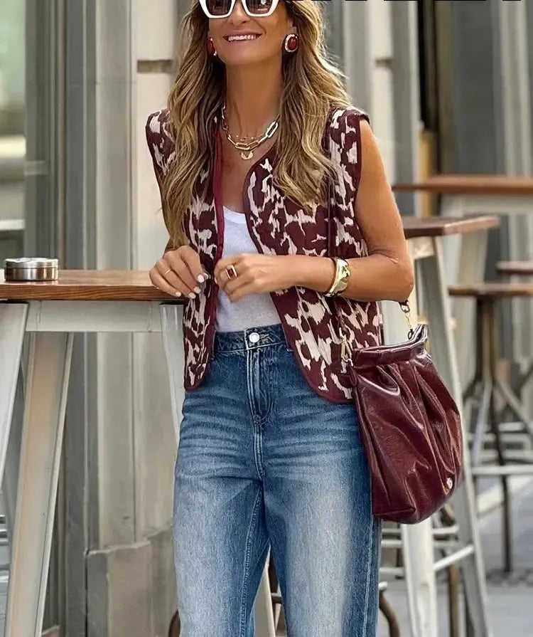 Gilet matelassé sans manche moucheté Rouge-Atelier Matelassé