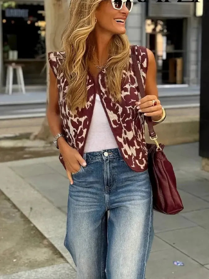 Gilet matelassé sans manche moucheté Rouge-Atelier Matelassé