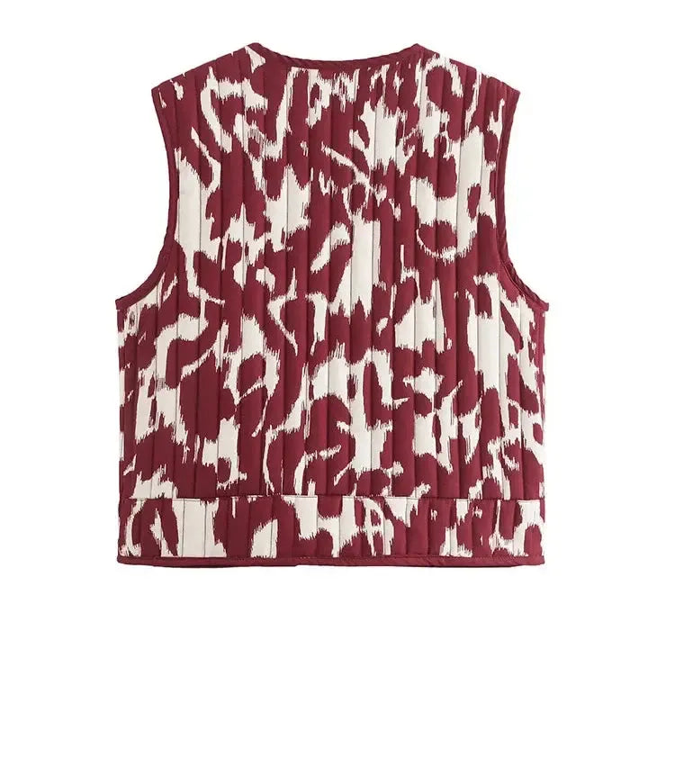 Gilet matelassé sans manche moucheté Rouge-Atelier Matelassé