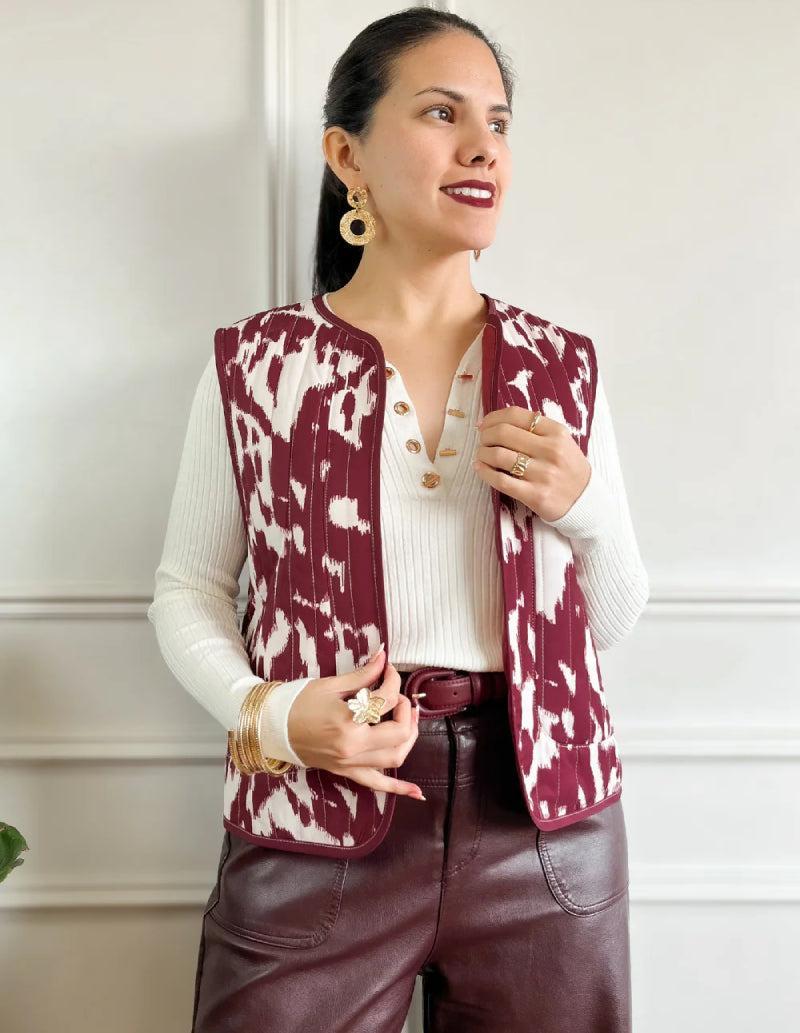 Gilet matelassé sans manche moucheté Rouge-Atelier Matelassé