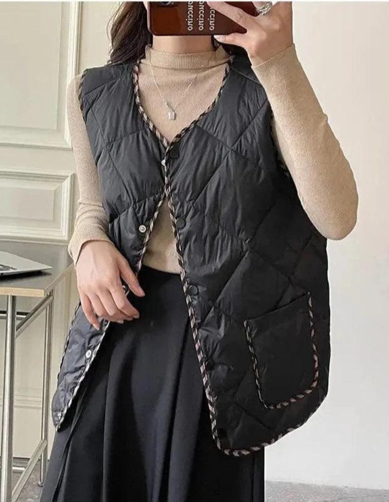 Gilet noir sans manche femme-Atelier Matelassé