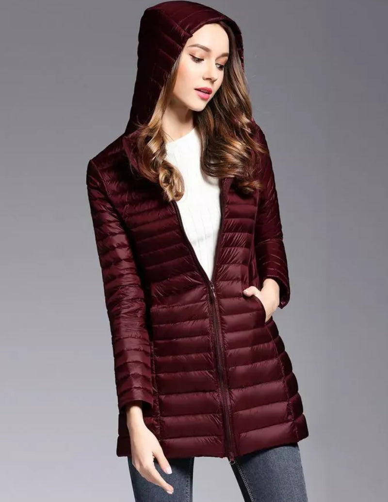 doudoune femme longue bordeau