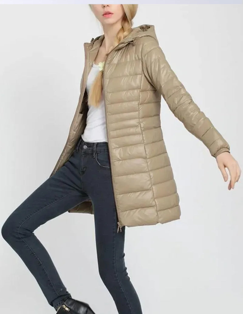 doudoune femme longue camel-Atelier Matelassé