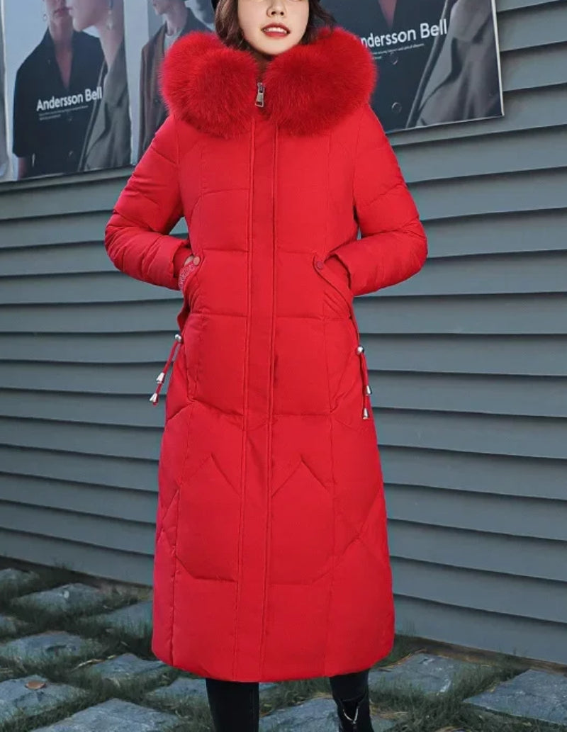Parka femme rouge fourrure