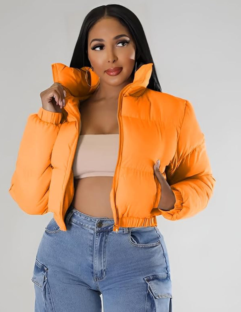 Doudoune Courte Femme Hiver - Veste Matelassée Col Montant, Style Y2K, Coupe Ajustée, Polyester
