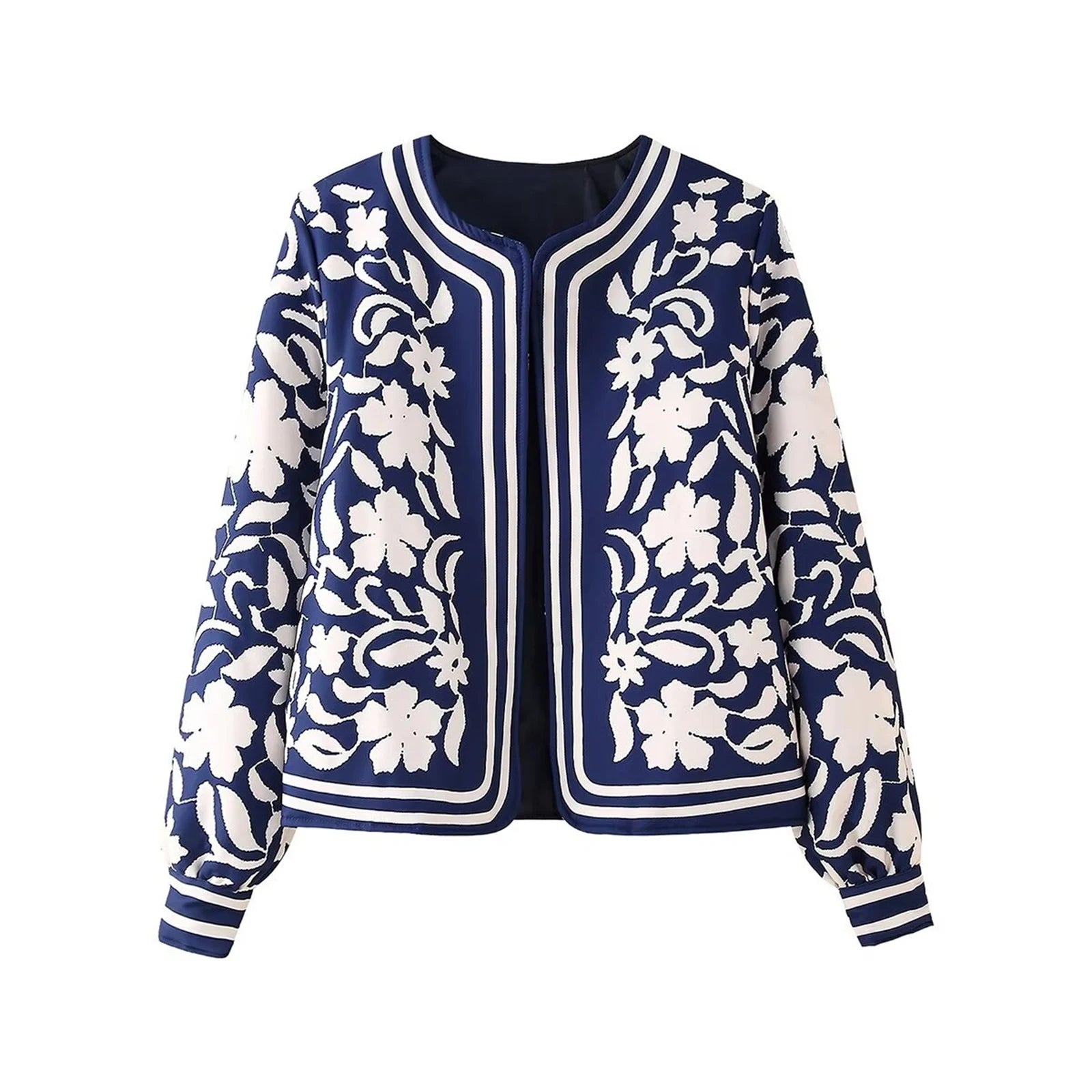 bomber femme fleuri bleu marine