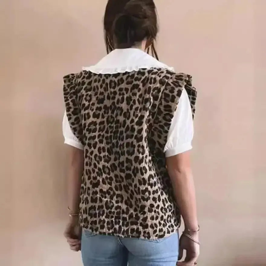 Veste leopard matelassée sans manche-Atelier Matelassé