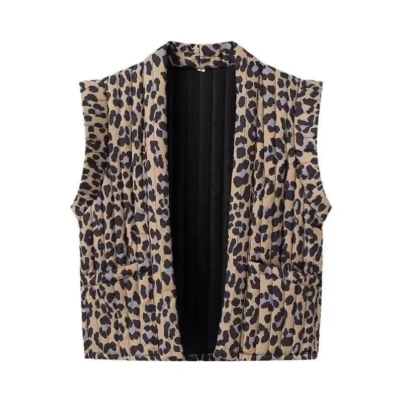 Veste leopard matelassée sans manche-Atelier Matelassé