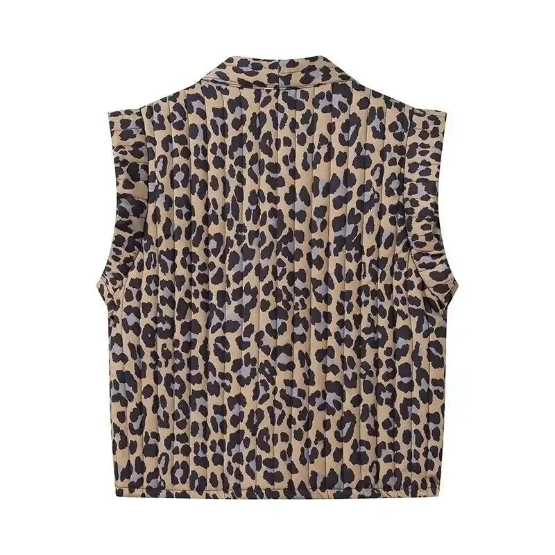 Veste leopard matelassée sans manche-Atelier Matelassé
