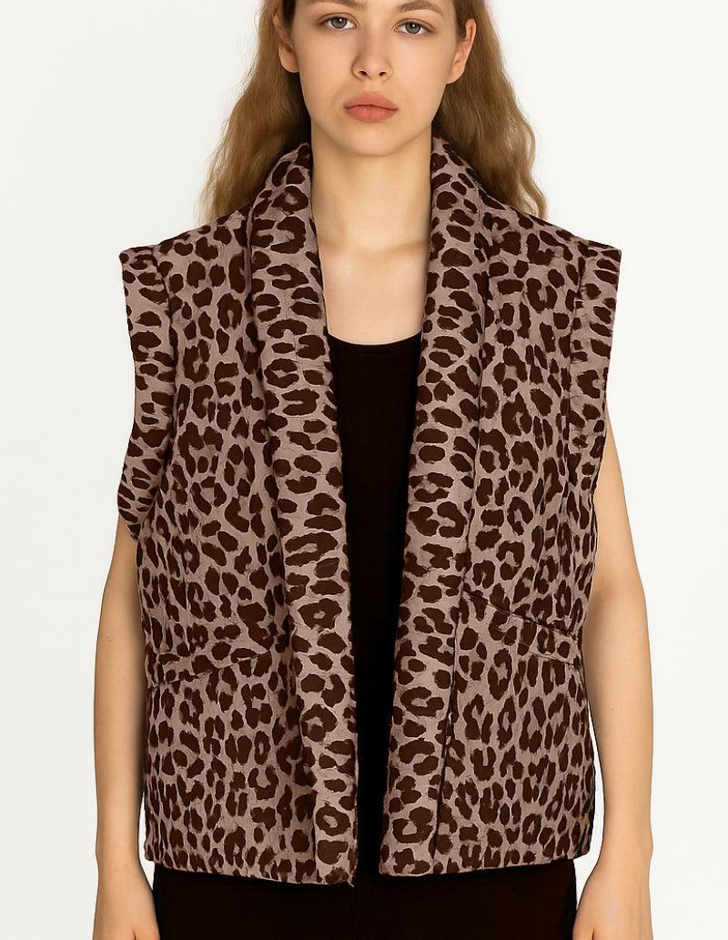 Veste leopard matelassée sans manche-Atelier Matelassé