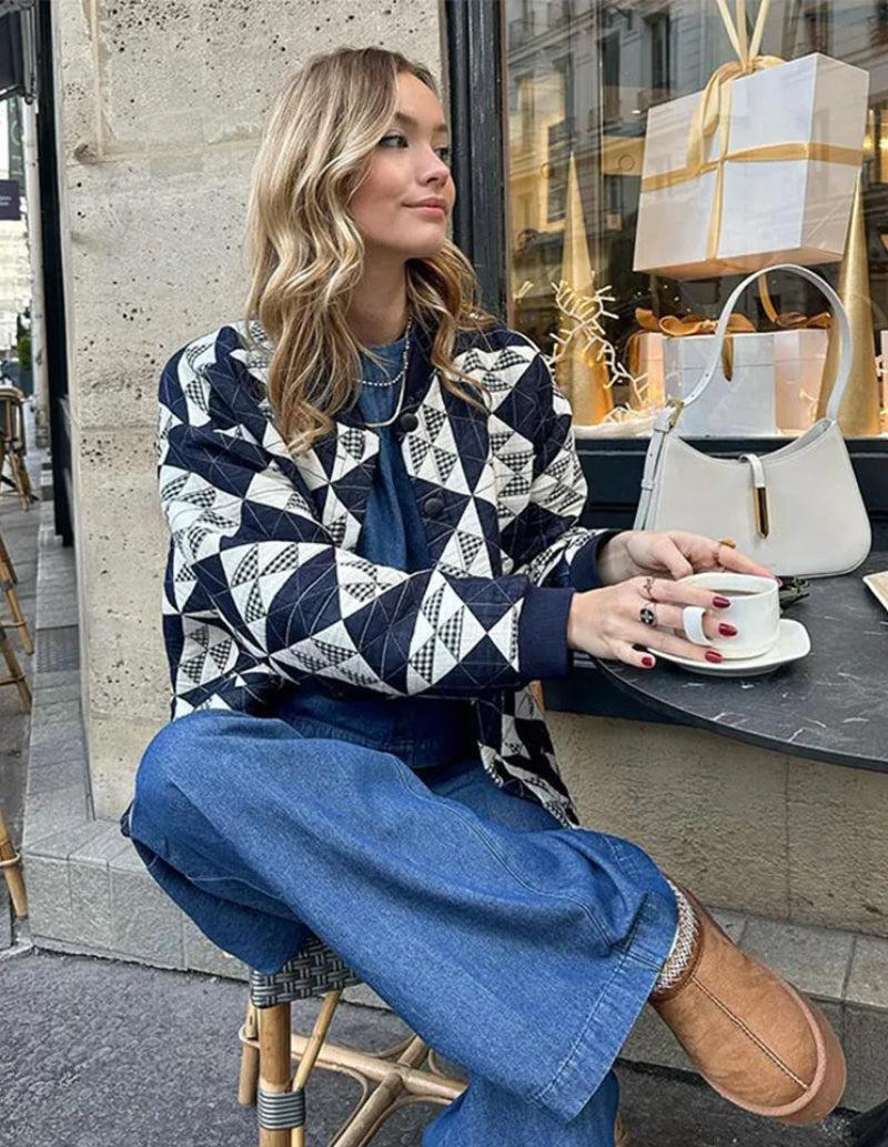 Veste matelassée bleu marine femme-Atelier Matelassé