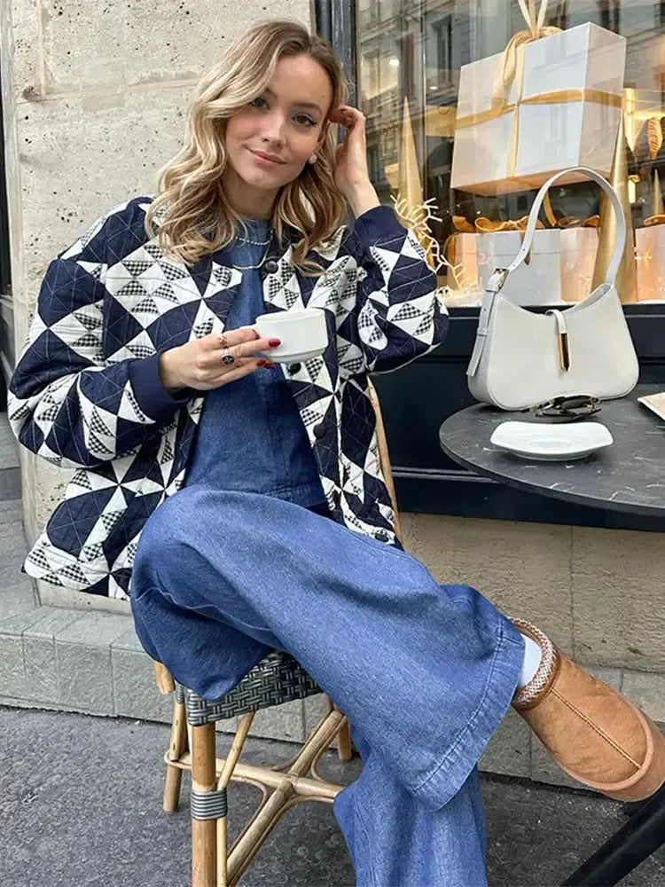 Veste matelassée bleu marine femme-Atelier Matelassé