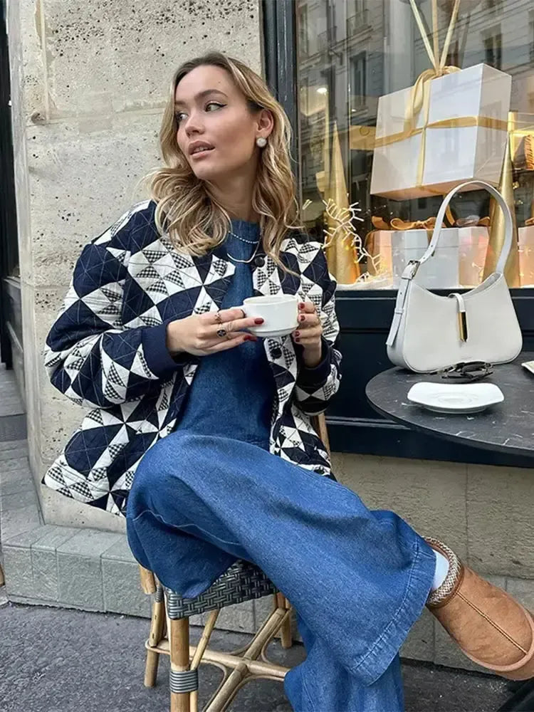 Veste matelassée bleu marine femme-Atelier Matelassé