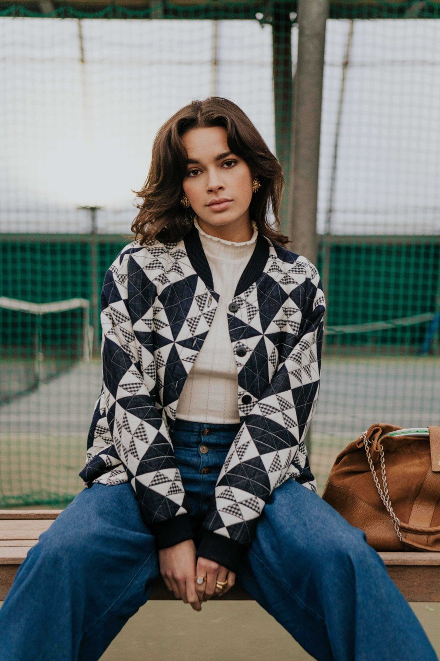 Veste matelassée bleu marine femme-Atelier Matelassé