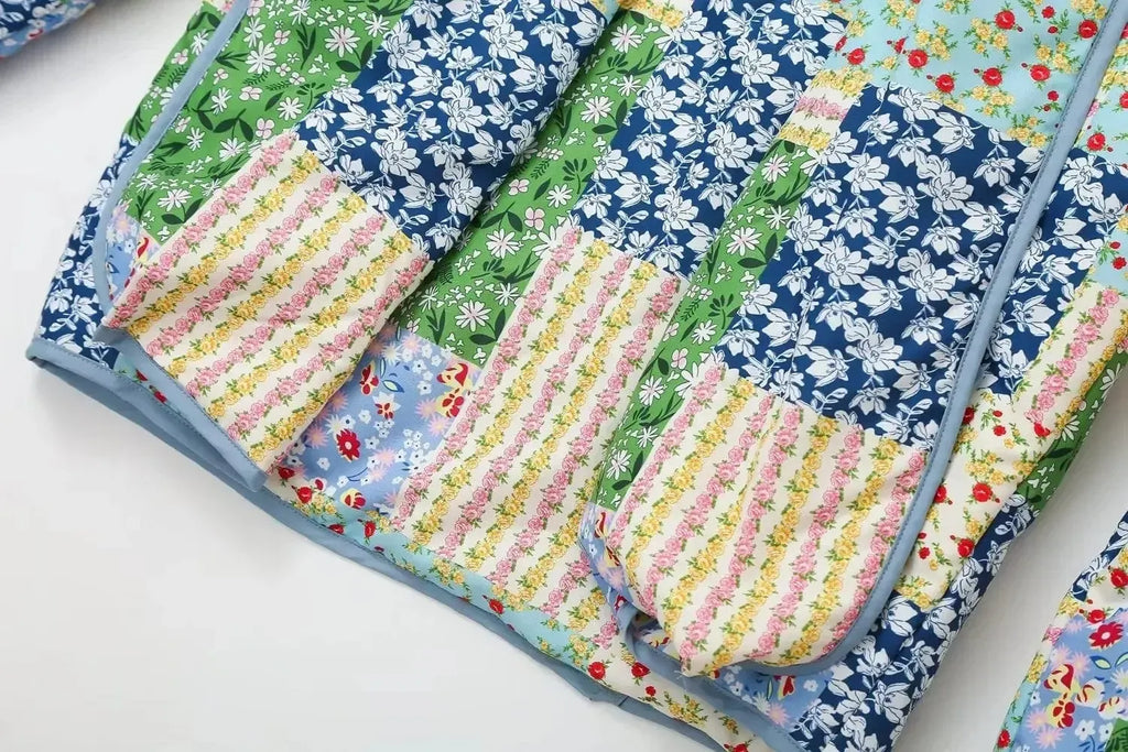 Veste matelassée patchwork fleurie-Atelier Matelassé