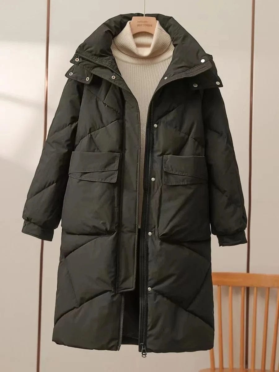 Anorak matelassé Long à capuche Noir