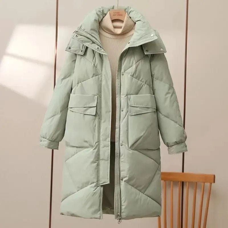 Anorak matelassé Long à capuche Verte